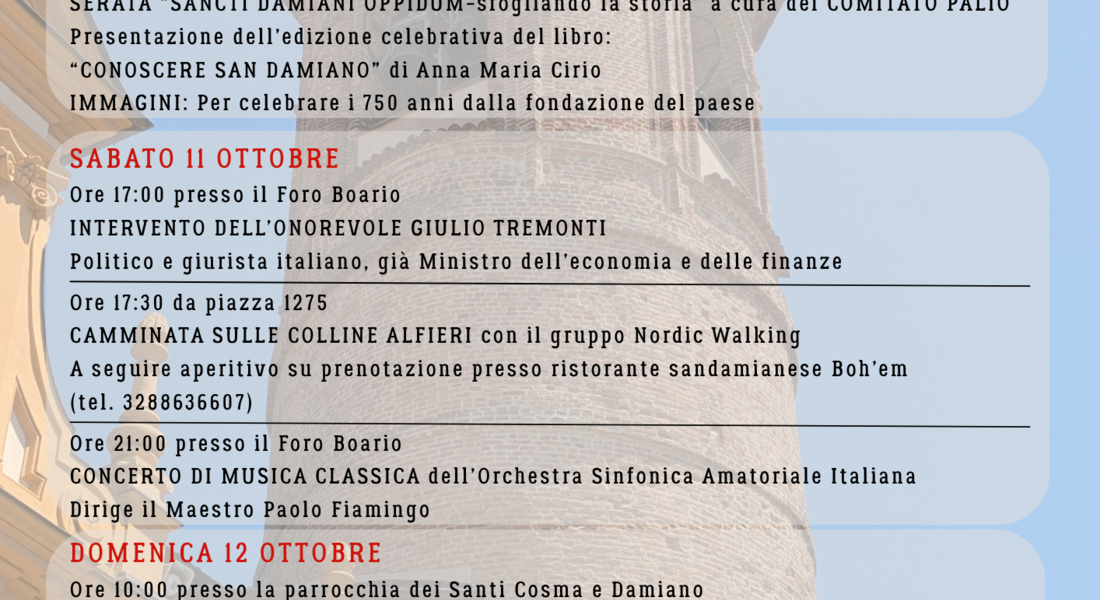 750 anni dalla fondazione di San Damiano d'Asti
