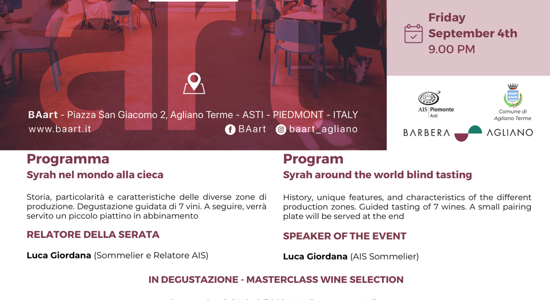 Masterclass- Syrah nel mondo alla cieca -  Agliano Terme
